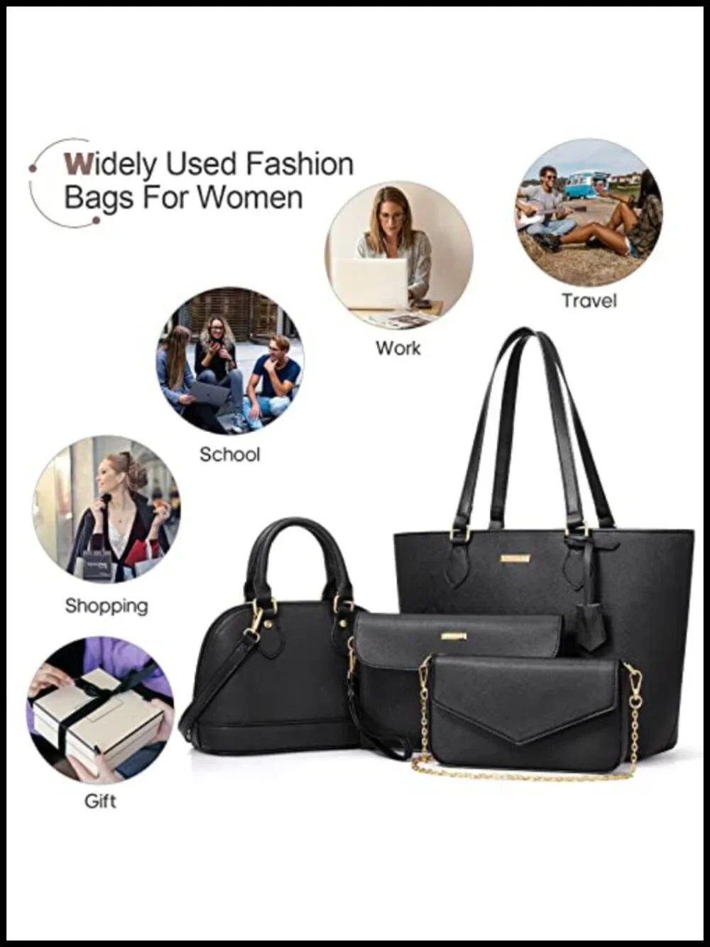 Synthetic Leather Tote Bag Set - 4 Pieces Crossbody Shoulder Handbag